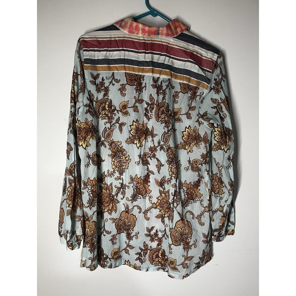 NWT Soft Surroundings Descansa Tunic Button Down Shirt Sz L Aquatic Patchwork - Picture 6 of 8